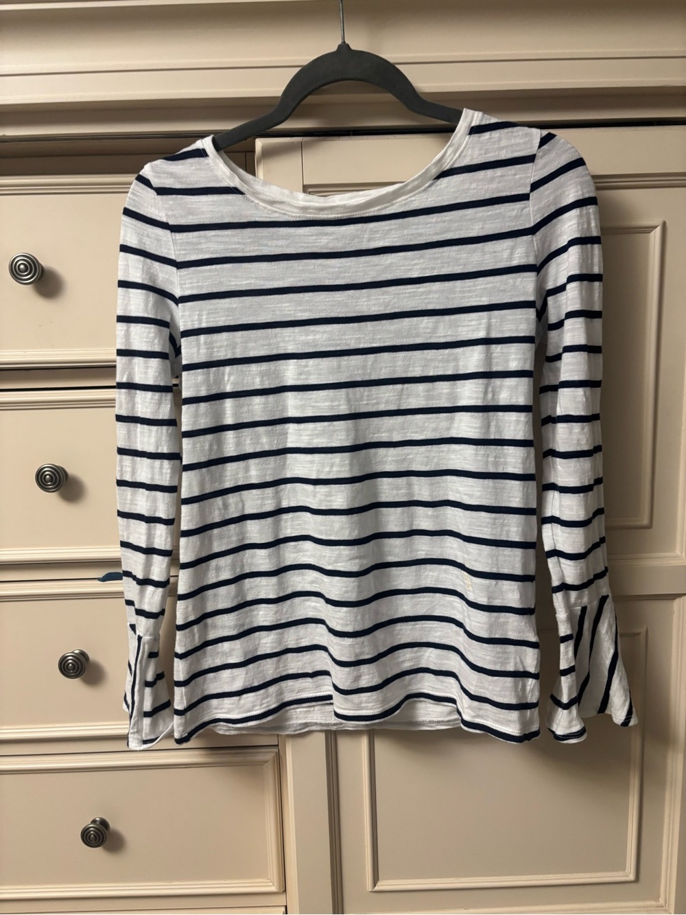 J. Crew Factory White and Navy Striped Long-Sleeve Tee